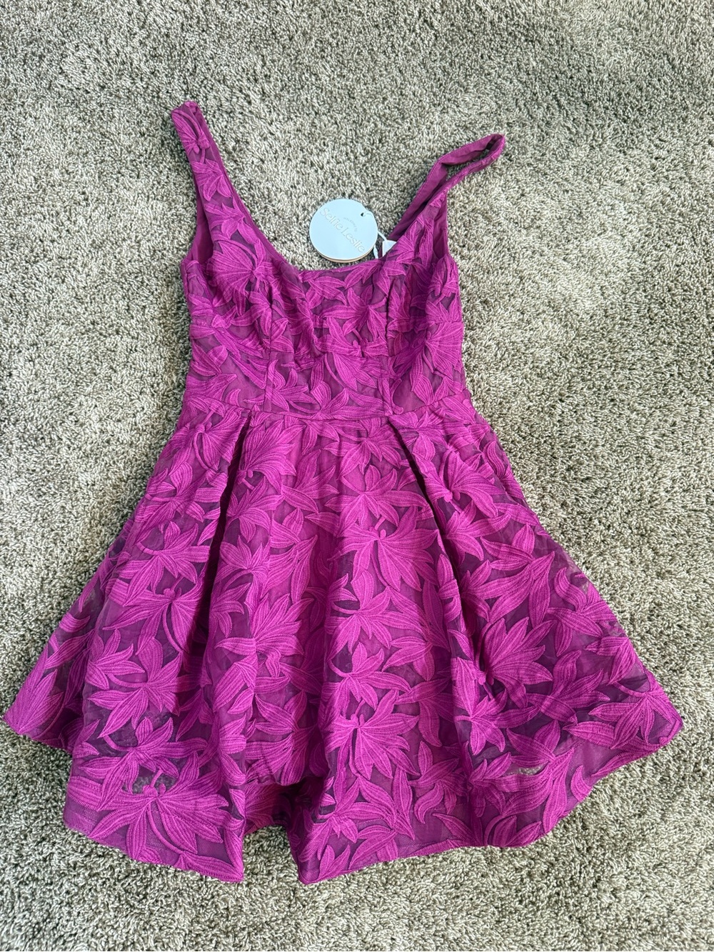 Selfie Leslie Fuchsia Floral Lace Fit-and-Flare Dress